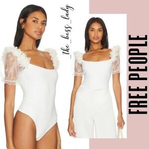 Free People Cream Ruffled Puff Sleeve Bodysuit